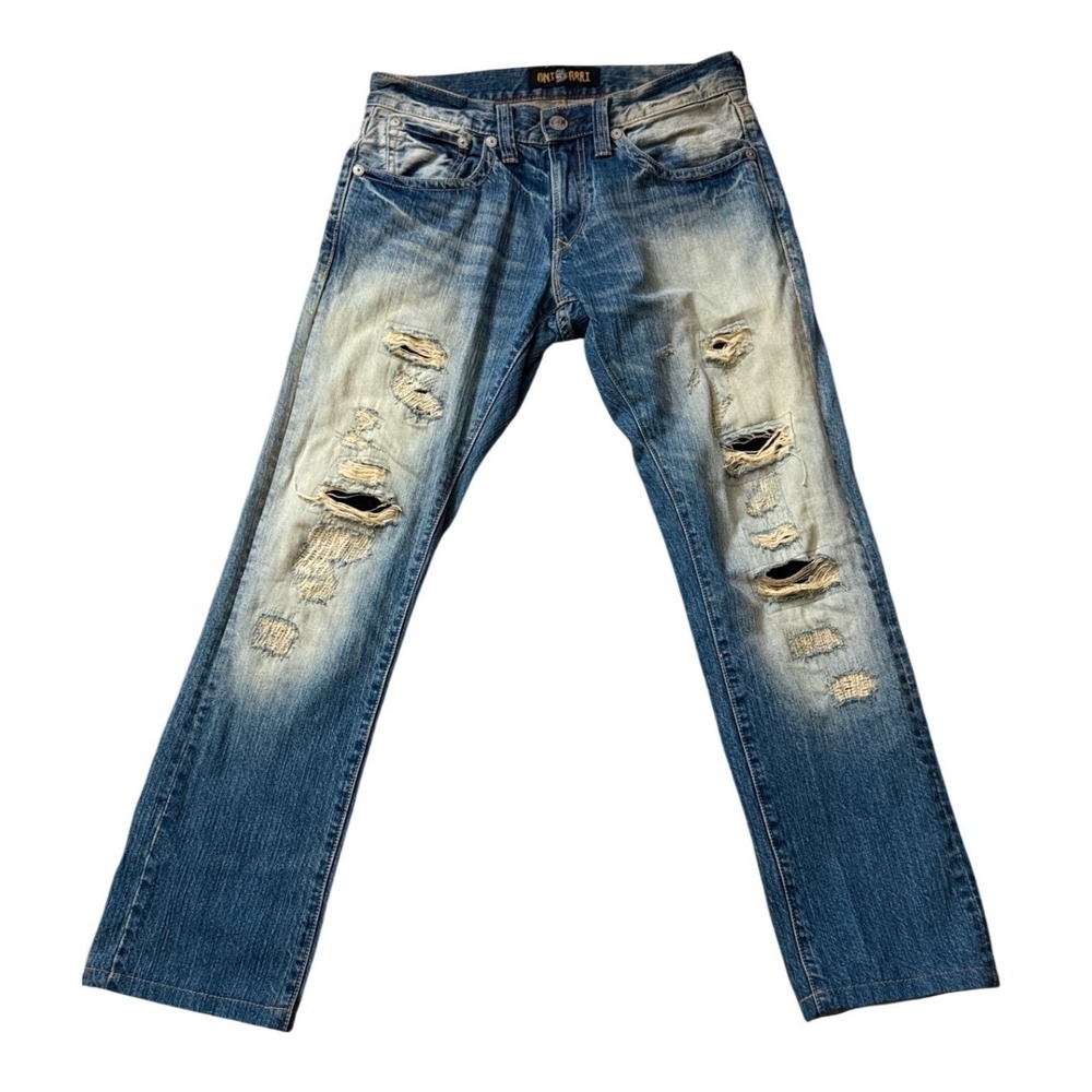 Oniarai Distressed Straight Leg Jeans Mens 30 Blue Wash Ripped Repaired SKU56